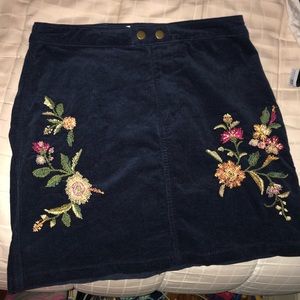 Embroidered Navy Corduroy Mini Skirt Size: 4